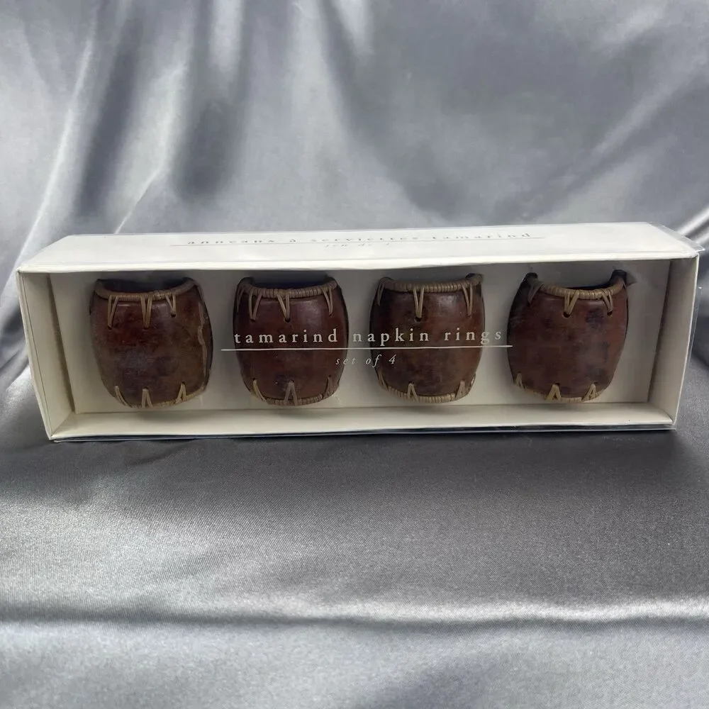 Pier 1 Imports Tamarind Napkin Rings Wooden Set of 4 Brown‎ Tan Handmade Gifts